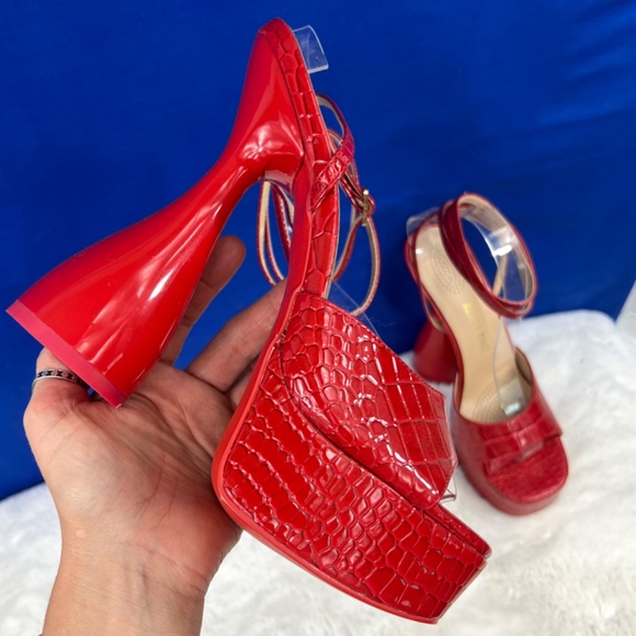 NWOT |•AZALEA WANG•| Red Croc Platform Bubble Heel Shoes Size 8 - Picture 4 of 12